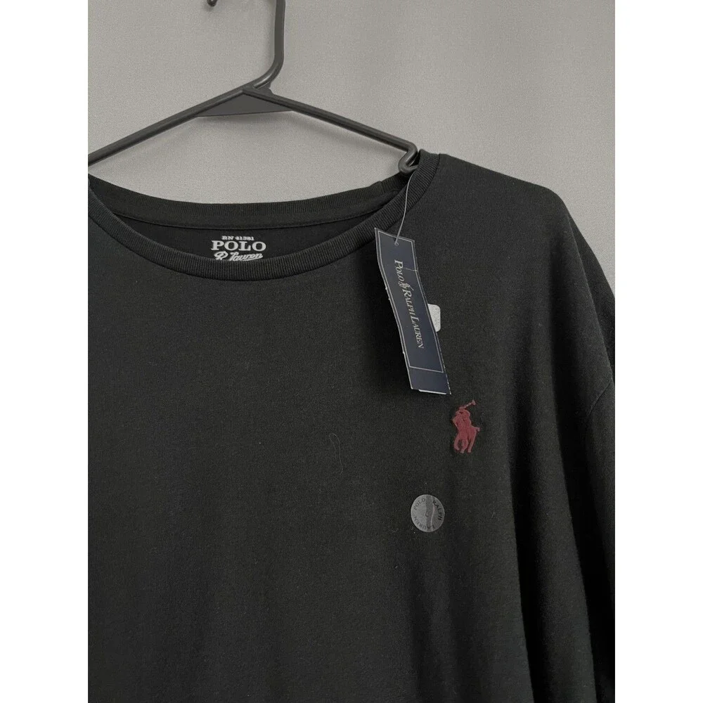 Polo Ralph Lauren Mens L Long Sleeve T Shirt Black Red Pony Logo 100% Cotton NWT